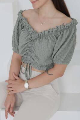 Buffle Büzgülü Crop Haki - 27485 - 2