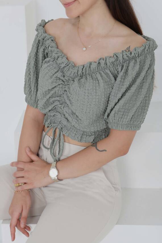 Buffle Büzgülü Crop Haki - 27485 - 2