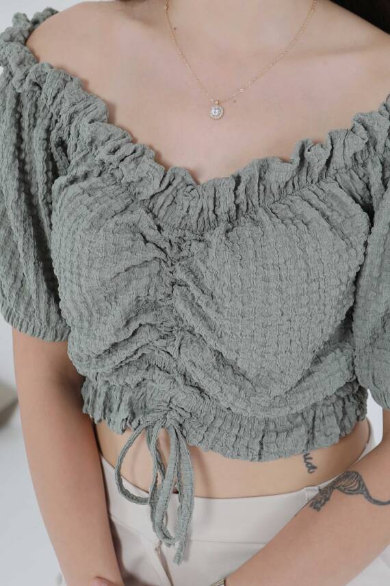 Buffle Büzgülü Crop Haki - 27485 - 3