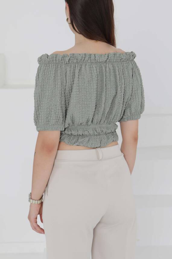 Buffle Büzgülü Crop Haki - 27485 - 4
