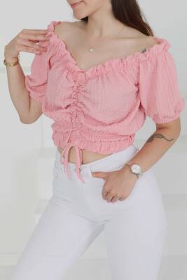 Buffle Büzgülü Crop Pembe - 27485 