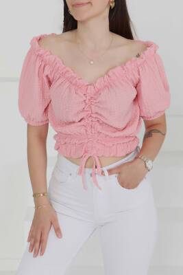 Buffle Büzgülü Crop Pembe - 27485 - 2