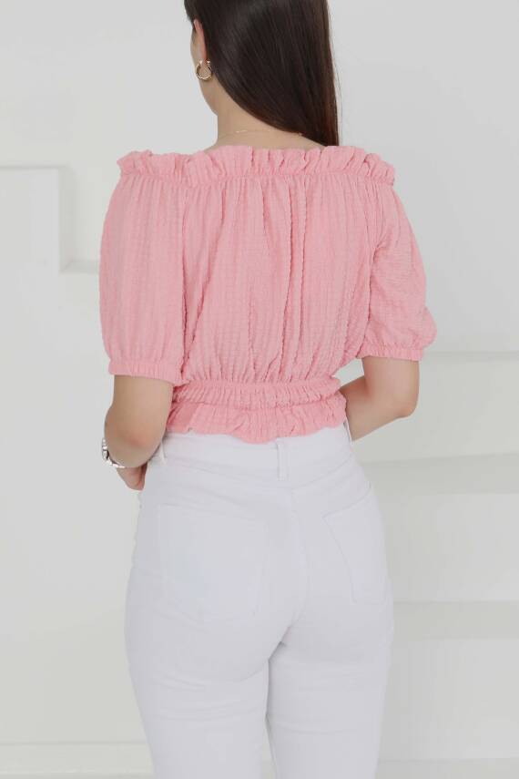 Buffle Büzgülü Crop Pembe - 27485 - 4