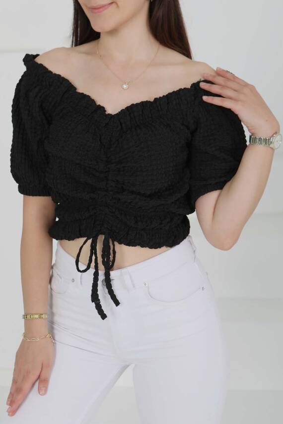 Buffle Büzgülü Crop Siyah - 27485 - 2