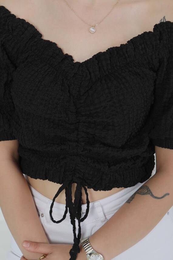 Buffle Büzgülü Crop Siyah - 27485 - 3