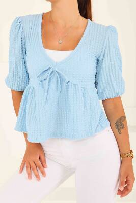 Buffle Kısa Kollu Bluz Bebe Mavi - 27538 
