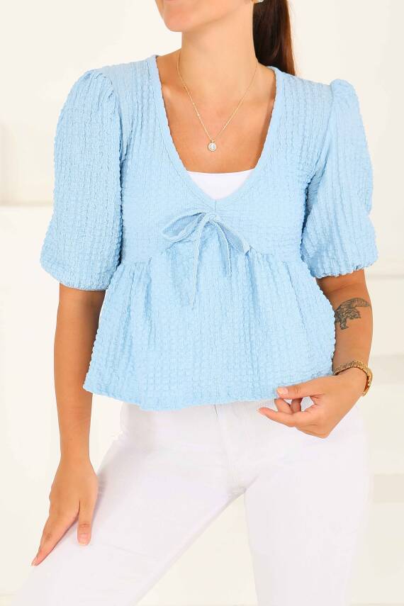 Buffle Kısa Kollu Bluz Bebe Mavi - 27538 - 2