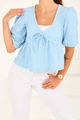 Buffle Kısa Kollu Bluz Bebe Mavi - 27538 - 3