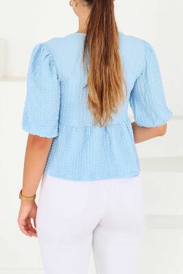Buffle Kısa Kollu Bluz Bebe Mavi - 27538 - 4