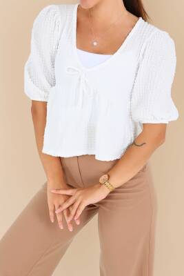 Buffle Kısa Kollu Bluz Beyaz - 27538 - 2