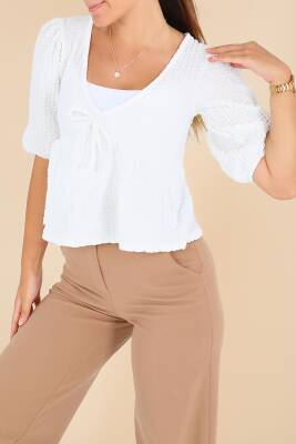 Buffle Kısa Kollu Bluz Beyaz - 27538 - 4