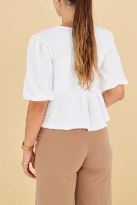 Buffle Kısa Kollu Bluz Beyaz - 27538 - 5