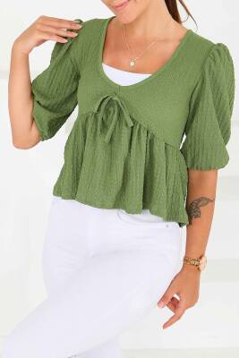 Buffle Kısa Kollu Bluz Haki - 27538 