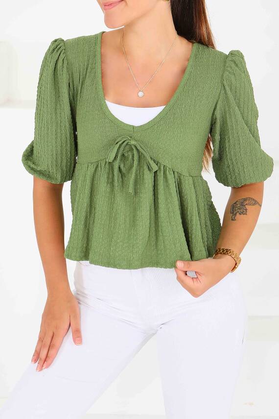 Buffle Kısa Kollu Bluz Haki - 27538 - 2