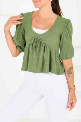 Buffle Kısa Kollu Bluz Haki - 27538 - 3