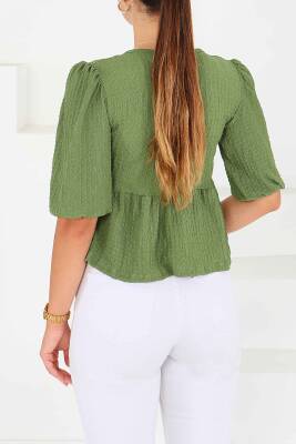 Buffle Kısa Kollu Bluz Haki - 27538 - 4