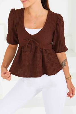 Buffle Kısa Kollu Bluz Kahve - 27538 