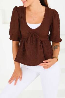 Buffle Kısa Kollu Bluz Kahve - 27538 - 2