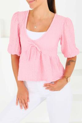 Buffle Kısa Kollu Bluz Pembe - 27538 - 3