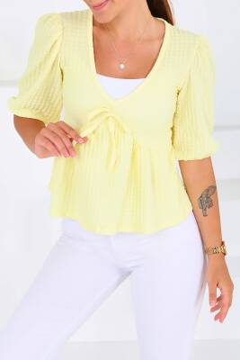 Buffle Kısa Kollu Bluz Sari - 27538 - 3