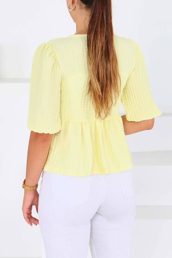 Buffle Kısa Kollu Bluz Sari - 27538 - 4