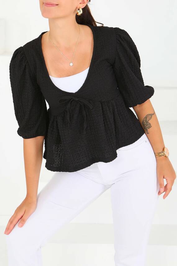 Buffle Kısa Kollu Bluz Siyah - 27538 - 2