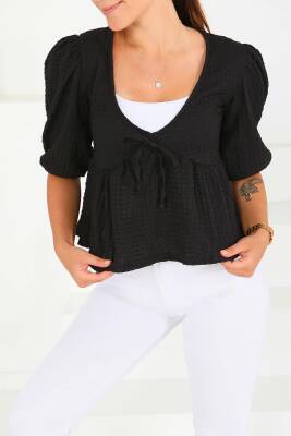 Buffle Kısa Kollu Bluz Siyah - 27538 - 3
