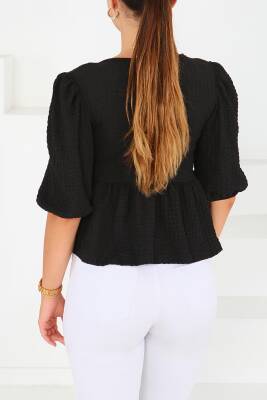 Buffle Kısa Kollu Bluz Siyah - 27538 - 4