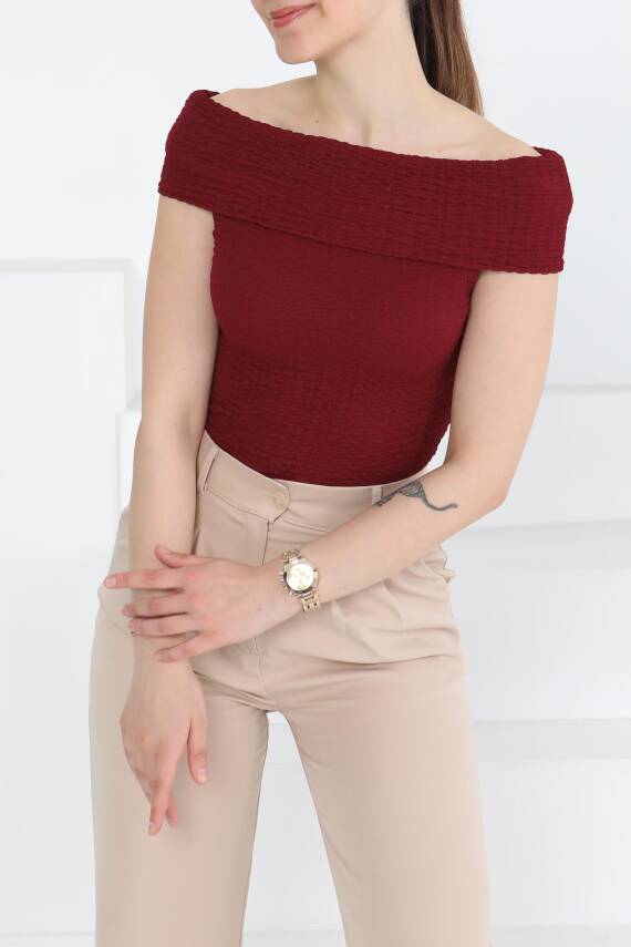 Buffle Kolsuz Madonna Bluz Bordo - 27280 - 1