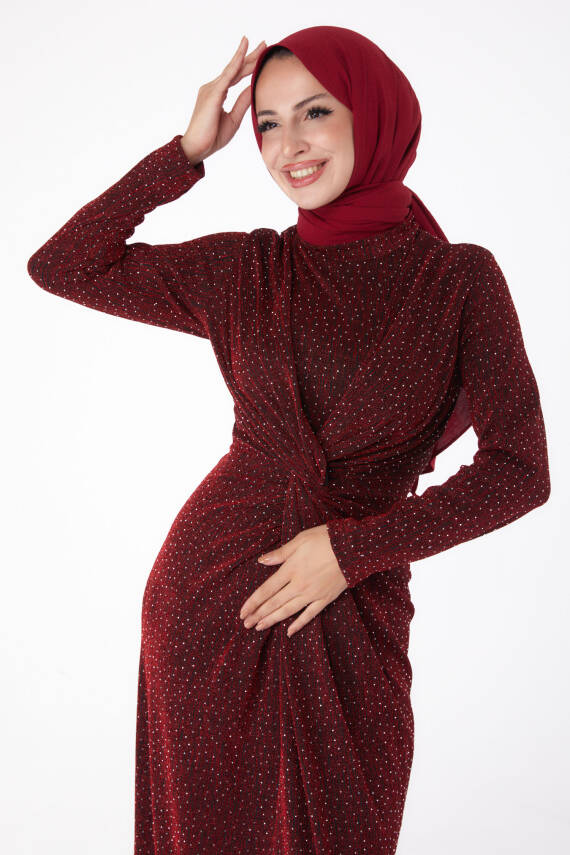 Büzgülü Abiye Elbise Kirmizi - 26273 - 3