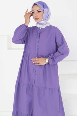 Büzgülü Pat Detaylı Elbise Lila - 27293 - 4