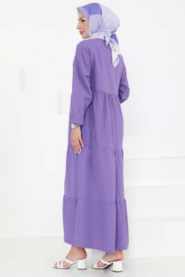 Büzgülü Pat Detaylı Elbise Lila - 27293 - 6