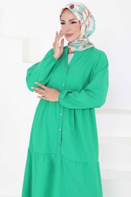 Büzgülü Pat Detaylı Elbise Yesil - 27293 