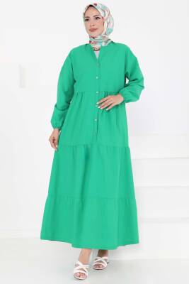 Büzgülü Pat Detaylı Elbise Yesil - 27293 - 2