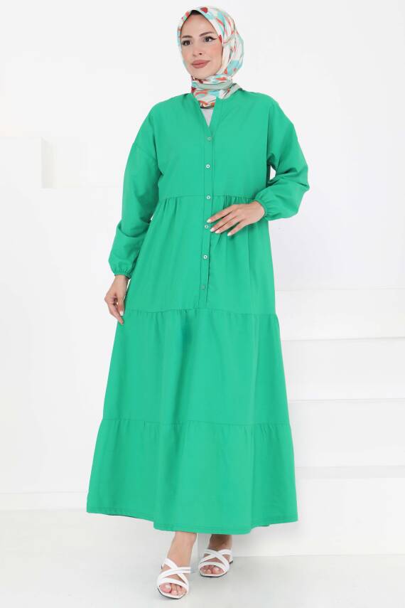 Büzgülü Pat Detaylı Elbise Yesil - 27293 - 2