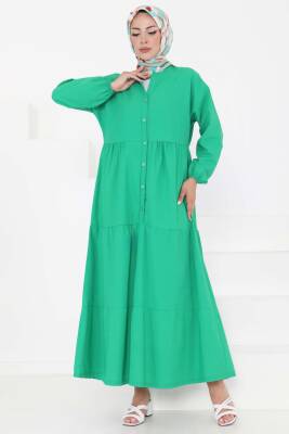 Büzgülü Pat Detaylı Elbise Yesil - 27293 - 3