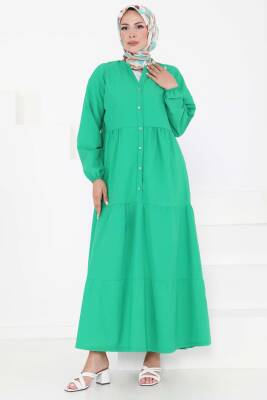 Büzgülü Pat Detaylı Elbise Yesil - 27293 - 4