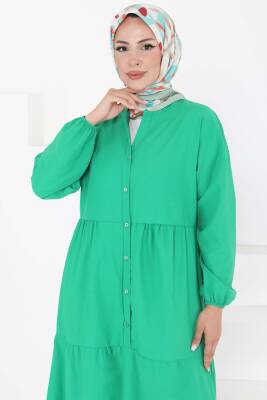 Büzgülü Pat Detaylı Elbise Yesil - 27293 - 5
