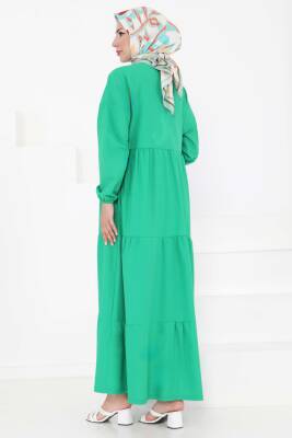 Büzgülü Pat Detaylı Elbise Yesil - 27293 - 6