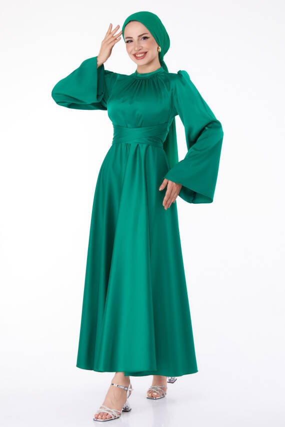 Çapraz Kemerli Abiye Elbise Yesil - 25646 - 1