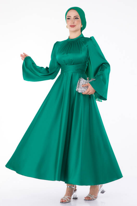Çapraz Kemerli Abiye Elbise Yesil - 25646 - 2