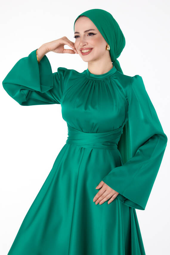 Çapraz Kemerli Abiye Elbise Yesil - 25646 - 3