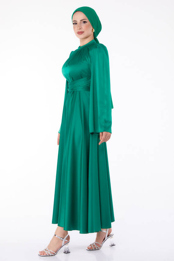 Çapraz Kemerli Abiye Elbise Yesil - 25646 - 4
