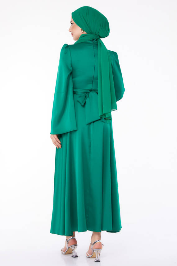 Çapraz Kemerli Abiye Elbise Yesil - 25646 - 5