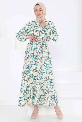 Çiçek Desenli Elbise Mint - 27190 