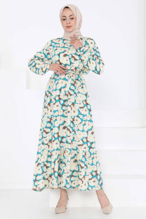 Çiçek Desenli Elbise Mint - 27190 - 1