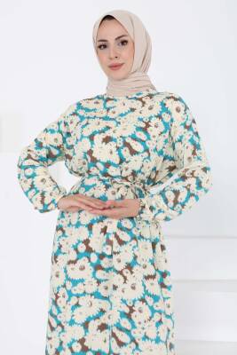 Çiçek Desenli Elbise Mint - 27190 - 2
