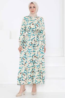 Çiçek Desenli Elbise Mint - 27190 - 3
