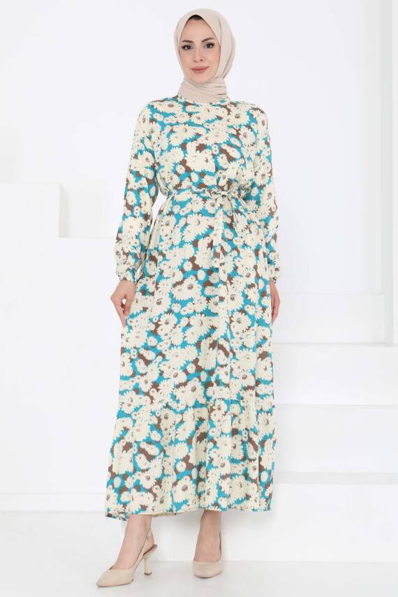 Çiçek Desenli Elbise Mint - 27190 - 3
