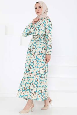 Çiçek Desenli Elbise Mint - 27190 - 4